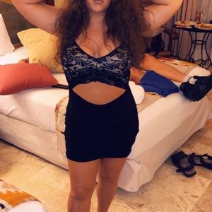 Gorgeous black lace cinched cut out dress !